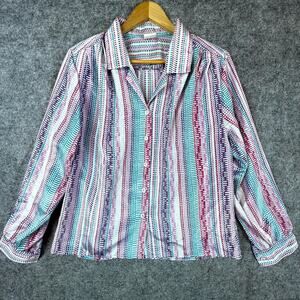 Vintage Pykettes Shirt Womens L Multicolor Abstract Secretary Indie Boho Grandpa